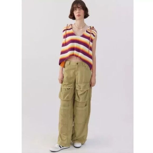 BDG Hooded striped slouchy Sweater Vest multicolor Size L Knit layering - Picture 2 of 8